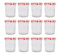 Argon Tableware 250Ml Glass Jam Jars With Airtight Red Gingham Lids - Set Of 12 Empty Screw Top Kitchen Storage Preserving Jar