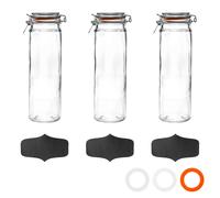 Argon Tableware 3X Glass Spaghetti Jar & Labels Set - 2L/70.3Oz - 4 Colour Seals Airtight Kitchen Storage Container Preserving Jar