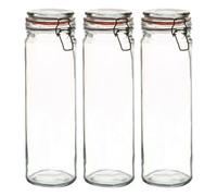 Argon Tableware Glass Spaghetti Jars - 2L/70.3Oz - Set Of 3 - 4 Colour Seals Airtight Kitchen Storage Container Preserving Jar