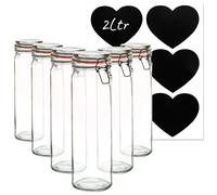 Argon Tableware Glass Spaghetti Jars with Heart Labels - 2L - Clear - Pack of 6 Argon Tableware Clear