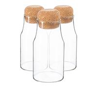 Argon Tableware Glass Storage Bottles with Airtight Cork Lids - 180ml - 3 Pack - Modern Round Kitchen Container Preserving Bottle Style Jars for Spices, Seasoning, Coffee