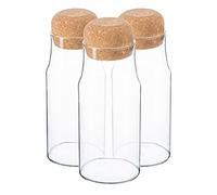 Argon Tableware Glass Storage Bottles with Airtight Cork Lids - 375ml - 3 Pack - Modern Round Kitchen Container Preserving Bottle Style Jars for Spices, Seasoning, Coffee