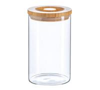 Argon Tableware Glass Storage Jar - Carved Wood Lid - 1 Litre - Modern Round Scandi Organisation Container Glass Jar