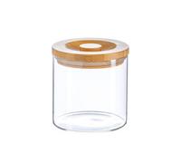 Argon Tableware Glass Storage Jar - Carved Wood Lid - 550Ml - Modern Round Scandi Organisation Container Glass Jar