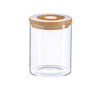 Argon Tableware Scandi Storage Jar with Wooden Lid - 750ml - 1 Pack - Modern Round Organisation Container Glass Jar for Kitchens, Pantry, Bathrooms, Utility Rooms