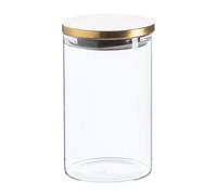 Argon Tableware Scandi Storage Jar with Metallic Gold Lid - 1000ml - 1 Pack - Modern Round Organisation Container Glass Jar for Kitchens, Pantry, Bathrooms, Utility Room