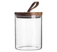 Argon Tableware Scandi Storage Jar with Leather Loop Lid - 750ml - 1 Pack - Modern Round Organisation Container Glass Jar for Kitchens, Pantry, Bathrooms, Utility Rooms