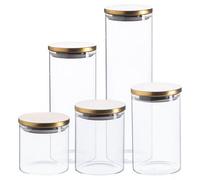 Argon Tableware Scandi Storage Jars Set with Metallic Gold Lids - 5pc - Modern Round Organisation Container Glass Jar for Kitchens, Pantry, Bathrooms, Utility Rooms