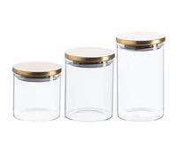 Argon Tableware Scandi Storage Jars Set with Metallic Gold Lids - 3 Sizes - Modern Round Organisation Container Glass Jar for Kitchens, Pantry, Bathrooms, Utility Rooms