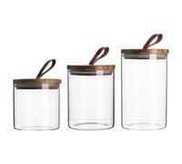 Argon Tableware Scandi Storage Jars Set with Leather Loop Lids - 3 Sizes - Modern Round Organisation Container Glass Jar for Kitchens, Pantry, Bathrooms, Utility Rooms