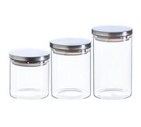 Argon Tableware Glass Storage Jar Set - Silver Metal Lids - Modern Round Scandi Organisation Container Glass Jar - 3 Sizes