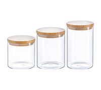 Argon Tableware Glass Storage Jar Set - Wooden Lids - Modern Round Scandi Organisation Container Glass Jar - 3 Sizes