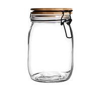 Argon Tableware Glass Storage Jar with Airtight Wooden Clip Lid - 1000ml - 1 Pack - Kitchen Container Round Preserving Jar for Pickling, Chutney, Jam, Coffee, Oats