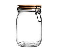 Argon Tableware Glass Storage Jar with Airtight Wooden Clip Lid - 1000ml - 1 Pack - Kitchen Container Round Preserving Jar for Pickling, Chutney, Jam, Coffee, Oats