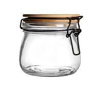 Argon Tableware Glass Storage Jar with Airtight Wooden Clip Lid - 500ml - 1 Pack - Kitchen Container Round Preserving Jar for Pickling, Chutney, Jam, Coffee, Oats