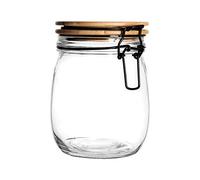 Argon Tableware Glass Storage Jar with Airtight Wooden Clip Lid - 750ml - 1 Pack - Kitchen Container Round Preserving Jar for Pickling, Chutney, Jam, Coffee, Oats
