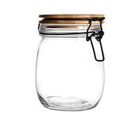 Argon Tableware Glass Storage Jar with Airtight Wooden Clip Lid - 750ml - 1 Pack - Kitchen Container Round Preserving Jar for Pickling, Chutney, Jam, Coffee, Oats