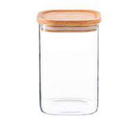 Argon Tableware Glass Storage Jar With Airtight Wooden Lid - 1.1L - Square Cube Kitchen Storage Container Preserving Jars