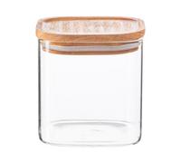 Argon Tableware Glass Storage Jar With Airtight Wooden Lid - 680Ml - Square Cube Kitchen Storage Container Preserving Jars