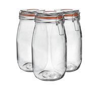 Argon Tableware Glass Storage Jars - 1.5L/50.7Oz - Set Of 6 - 4 Colour Seals Airtight Kitchen Storage Container Preserving Jar