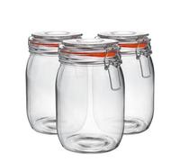 Argon Tableware Glass Jars with Airtight Metal Clip Lid - 1000ml/33.8oz - 6 Pack - 4 Colour Seals - Large Kitchen Storage Container Round Preserving Jar for Pickling, Chutney, Jam, Coffee