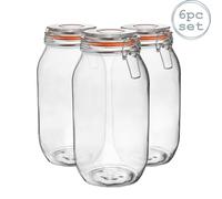 Argon Tableware Glass Jars with Airtight Metal Clip Lid - 2000ml/70.3oz - 6 Pack - 4 Colour Seals - Extra Large Storage Container Round Preserving Jar for Pickling, Chutney, Jam, Coffee, Biscuit