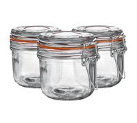 Argon Tableware Glass Jars with Airtight Metal Clip Lid - 200ml/6.7oz - 6 Pack - 4 Colour Seals - Small Kitchen Storage Container Round Preserving Jar for Pickling, Chutney, Jam, Coffee