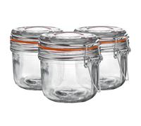 Argon Tableware Glass Storage Jars 200ml - Orange Sillicone Seal- Pack of 3 | Airtight Clip-Top Lid, Stainless Steel Wire Closure, Reusable, Preserving & Pantry Storage, Vintage Farmhouse Style