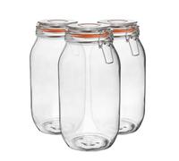 Argon Tableware Glass Storage Jars - 2L/70.3Oz - Set Of 3 - 4 Colour Seals Airtight Kitchen Storage Container Preserving Jar
