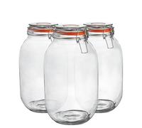 Argon Tableware Glass Storage Jars - 3L/105.5Oz - Set Of 3 - 4 Colour Seals Airtight Kitchen Storage Container Preserving Jar