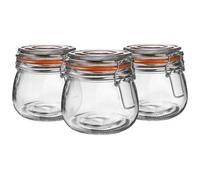Argon Tableware Glass Jars with Airtight Metal Clip Lid - 500ml/17.6oz - 6 Pack - 4 Colour Seals - Medium Kitchen Storage Container Round Preserving Jar for Pickling, Chutney, Jam, Coffee