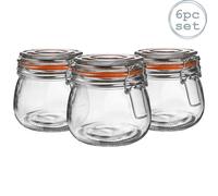 Argon Tableware Glass Jars with Airtight Metal Clip Lid - 500ml/17.6oz - 6 Pack - 4 Colour Seals - Medium Kitchen Storage Container Round Preserving Jar for Pickling, Chutney, Jam, Coffee