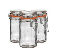 Argon Tableware Glass Spice Jars with Airtight Metal Clip Lid - 70ml/2.5oz - 3 Pack - 4 Colour Seals - Small Kitchen Storage Container Round Preserving Jar for Spice, Seasoning