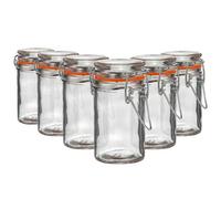 Argon Tableware Glass Spice Jars with Airtight Metal Clip Lid - 70ml/2.5oz - 6 Pack - 4 Colour Seals - Small Kitchen Storage Container Round Preserving Jar for Spice, Seasoning