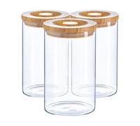 Argon Tableware Scandi Storage Jars with Wooden Lids - 1000ml - 3 Pack - Modern Round Organisation Container Glass Jar for Kitchens, Pantry, Bathrooms, Utility Rooms