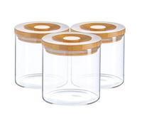 Argon Tableware Scandi Storage Jars with Wooden Lids - 550ml - 3 Pack - Modern Round Organisation Container Glass Jar for Kitchens, Pantry, Bathrooms, Utility Rooms