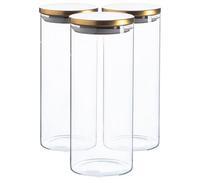 Argon Tableware Scandi Storage Jars with Metallic Gold Lids - 1500ml - 3 Pack - Modern Round Organisation Container Glass Jar for Kitchens, Pantry, Bathrooms, Utility Rooms