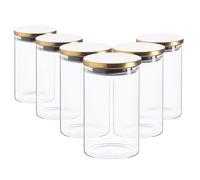 Argon Tableware Scandi Storage Jars with Metallic Gold Lids - 1000ml - 6 Pack - Modern Round Organisation Container Glass Jar for Kitchens, Pantry, Bathrooms, Utility Rooms
