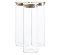Argon Tableware Glass Storage Jars - Gold Lid - 2 Litre - Modern Round Scandi Organisation Container Glass Jar - Set Of 3