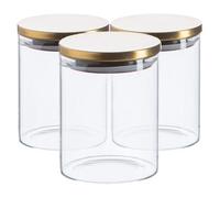 Argon Tableware Scandi Storage Jars with Metallic Gold Lids - 750ml - 3 Pack - Modern Round Organisation Container Glass Jar for Kitchens, Pantry, Bathrooms, Utility Rooms