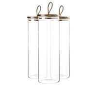 Argon Tableware Glass Storage Jars With Wooden Lids - Leather Loop - 2 Litre - Pack Of 3, Brown