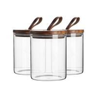 Argon Tableware Glass Storage Jars - Leather Loop Lid - 750Ml - Modern Round Scandi Organisation Container Glass Jar - Set Of 3