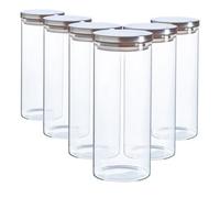 Argon Tableware Scandi Storage Jars with Metallic Silver Lids - 1500ml - 6 Pack - Modern Round Organisation Container Glass Jar for Kitchens, Pantry, Bathrooms, Utility Rooms