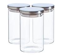 Argon Tableware Scandi Storage Jars with Metallic Silver Lids - 1000ml - 3 Pack - Modern Round Organisation Container Glass Jar for Kitchens, Pantry, Bathrooms, Utility Rooms