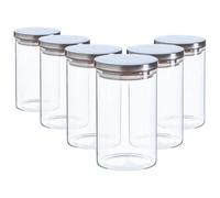 Argon Tableware Scandi Storage Jars with Metallic Silver Lids - 1000ml - 6 Pack - Modern Round Organisation Container Glass Jar for Kitchens, Pantry, Bathrooms, Utility Rooms
