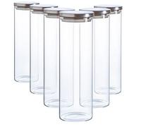 Argon Tableware Scandi Storage Jars with Metallic Silver Lids - 2000ml - 6 Pack - Modern Round Organisation Container Glass Jar for Kitchens, Pantry, Bathrooms, Utility Rooms