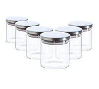 Argon Tableware Scandi Storage Jars with Metallic Silver Lids - 550ml - 6 Pack - Modern Round Organisation Container Glass Jar for Kitchens, Pantry, Bathrooms, Utility Rooms