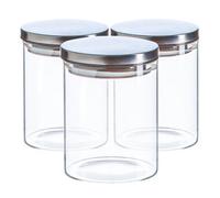 Argon Tableware Scandi Storage Jars with Metallic Silver Lids - 750ml - 3 Pack - Modern Round Organisation Container Glass Jar for Kitchens, Pantry, Bathrooms, Utility Rooms