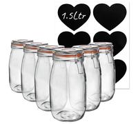 Argon Tableware Glass Storage Jars with Heart Labels 1.5L Clear Pack of 6 Argon Tableware Clear
