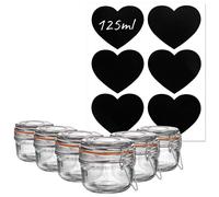 Argon Tableware Glass Storage Jars with Heart Labels 125ml Clear Pack of 6 Argon Tableware Clear